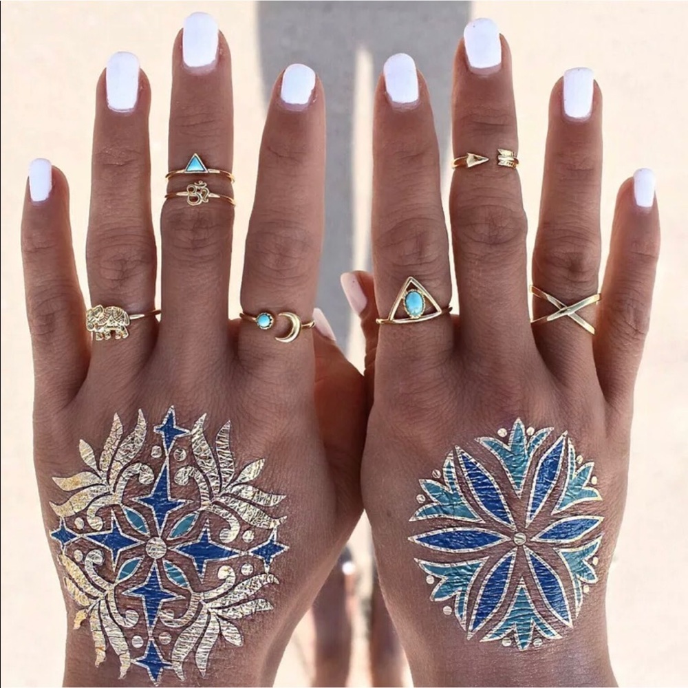 7 PC BOHO RING SET pretty turquoise set!